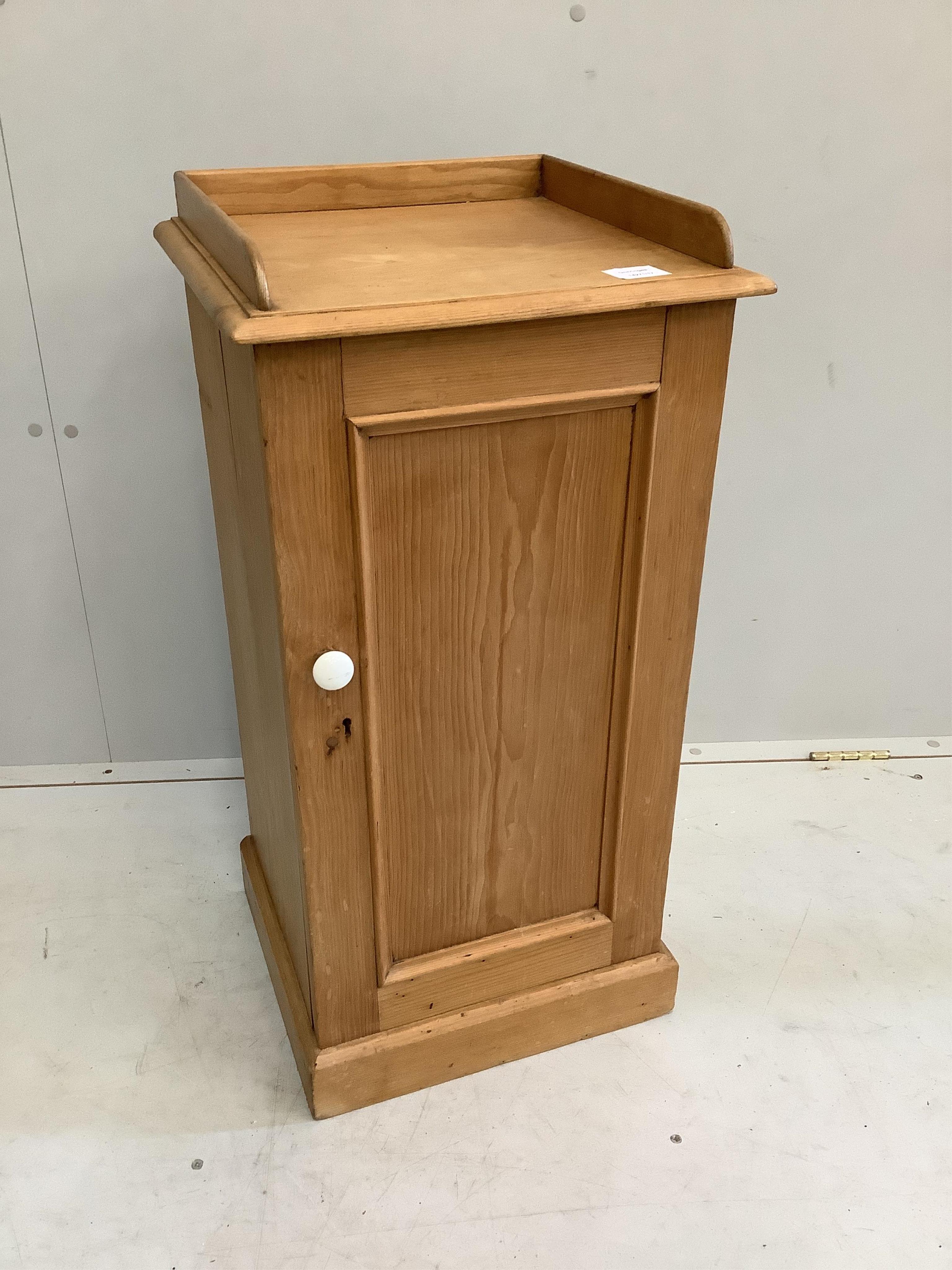 A Victorian pine bedside cabinet, width 38cm, depth 36cm, height 78cm